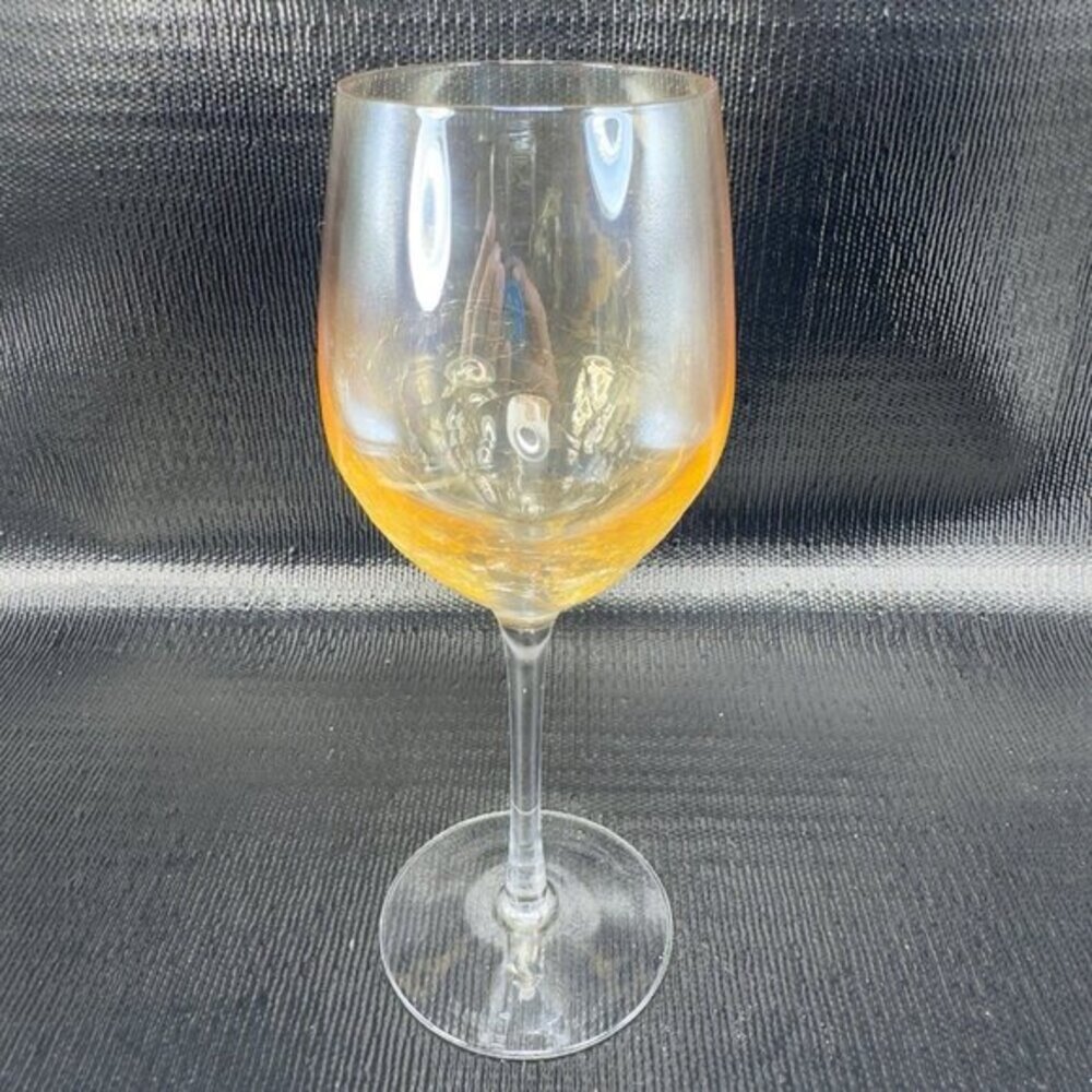 Pier 1 Crackle Glass Goblet Glasses Cups Stemware Gold Yellows Luster Finish VTG - Picture 8 of 13